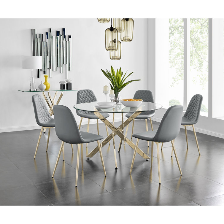 Gray and best sale chrome dining chairs